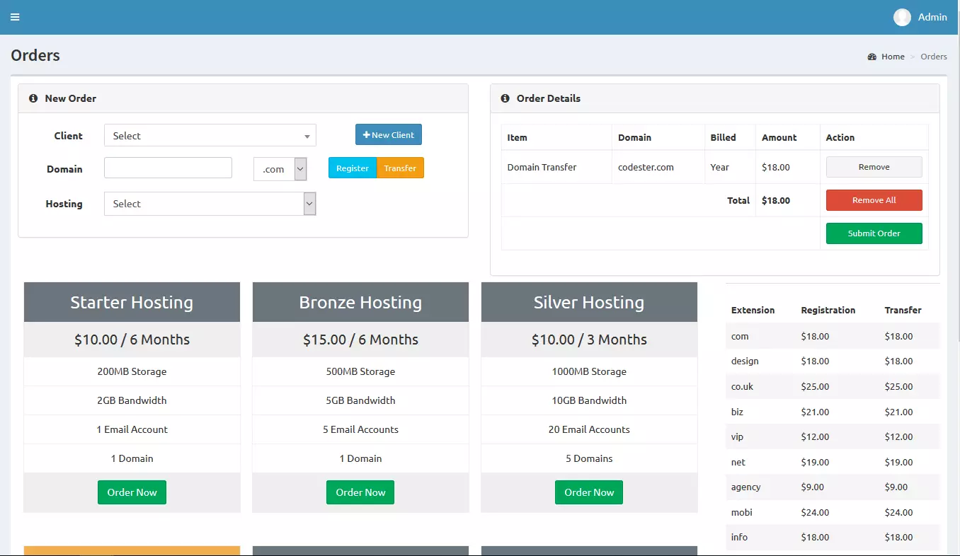 billing system for web hosting